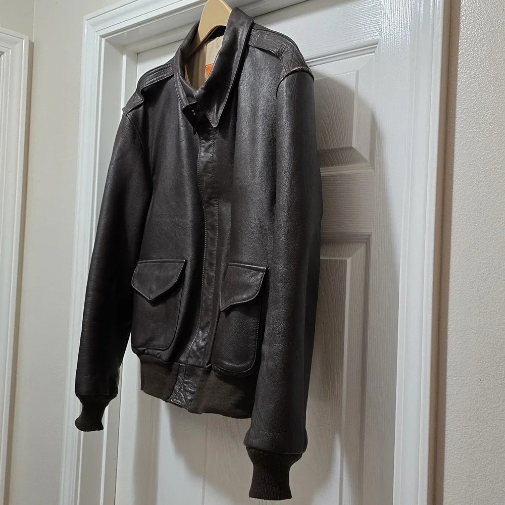 VTG Cooper A-2 100% Goatskin Leather USAF‎ Brown Bomber Flight Jacket Men's 44 R